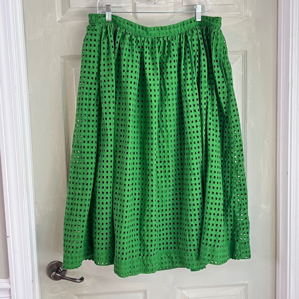 Kate Spade Target Eyelet Skirt L Women Elastic Waist Cotton Green Cottagecore
